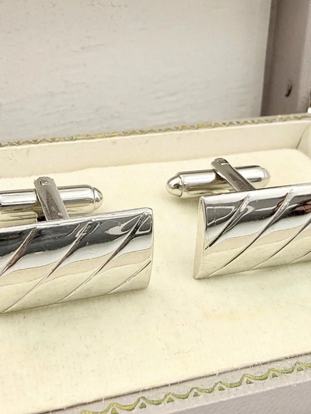 Handsome Rectangular Polished Silver Plated MCM Minimalist Cufflinks